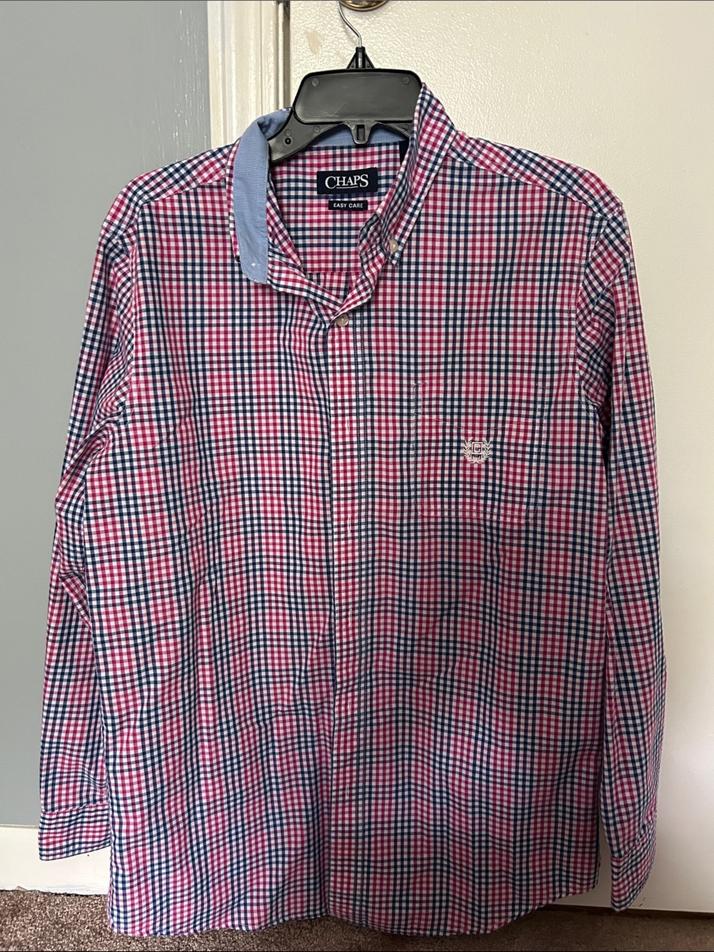 Chaps Men's Pink and Blue Checked Button-Down Shirt